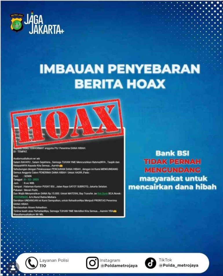 Waspada Penipuan Berkedok Dana Hibah : Polda Metro Jaya Ajak Masyarakat Perkuat Literasi Digital dan